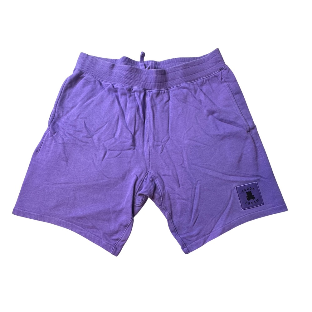 Teddy Fresh Shorts Mens XL Purple Sweat Shorts Classic Patch Logo 100% Cotton